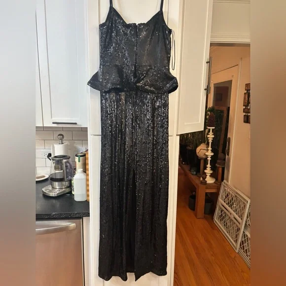 new Dress the Population Akiah sequin peplum flower gown in black new Dress the Population Akiah sequin peplum flower gown in black